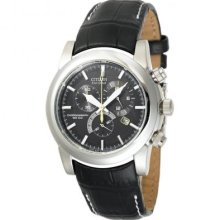 Citizen Mens Eco-Drive Chronograph Black Leather & Dial AT0550-03E