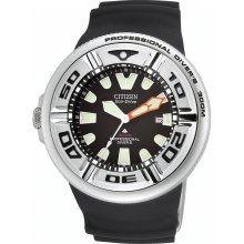 Citizen Mens Eco-Drive Diver Watch with Luminous Black Dial and Black Band