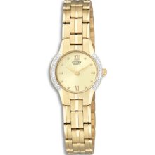Citizen Quartz Ladies Gold Tone Crystal Stainless Steel Watch