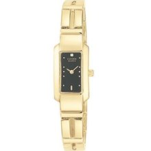 Citizen Womens $175 Gold Dazzling Diamond Thin Black Dial Dress Watch Eh9682-53e