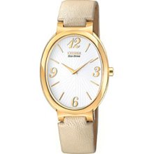 Citizen Womens Eco-Drive Allura Analog Stainless Watch - Beige Leather Strap - White Dial - EX1232-09A