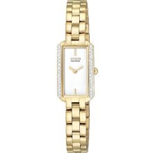 Citizen Womens Eco-Drive Silhouette Crystal Stainless Watch - Gold Bracelet - White Dial - EG2782-53A