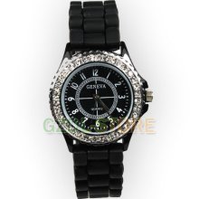 Classic Gel Silicone Crystal Mens Womens Jelly Sport Quartz Watch Gifts 8801