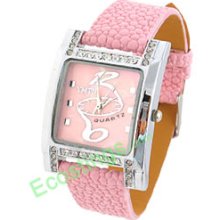 Classic Jewelry Ladies Quartz Wrist Watches With Pink Strap Silver Frame