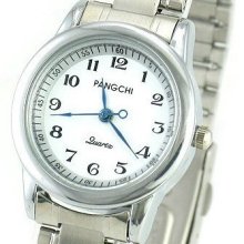 Classic Mens Simple Silver Steel Strap Quartz Wrist Watch White