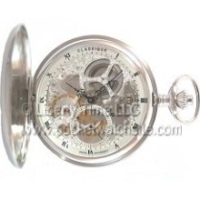 Classique Sterling Silver Swiss Skeletonized ETA 6498 Chrome Pocket Watch