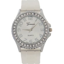 Clear Silicone Band And Silver Bezel With Crystals Geneva Women's Watch