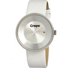 Crayo Unisex Button Analog Stainless Watch - White Leather Strap - Silver Dial - CRACR0208