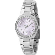 Crystal-Accent Silvertone Link Bracelet Watch