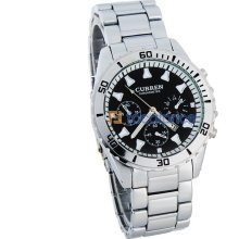CURREN 8039 Round Dial Steel Band Men's Wrist Analog Watch with Calendar (Black)
