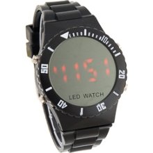 CURREN Men's Digital Red Light LED Watch Silicone Band (Black)
