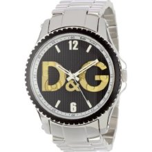 D&G Dolce & Gabbana Mens Sestriere Analog Stainless Watch - Silver Bracelet - Black Dial - DW0703