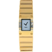 D&G Ladies Kilt Quartz Watch Dw0346 With Silver Rectangular Analogue Dial And Gold Colour Ip Bracelet