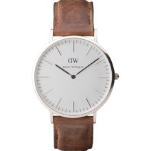Daniel Wellington Mens Cardiff Classic Analog Stainless Watch - Brown Leather Strap - White Dial - 0210DW