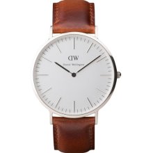 Daniel Wellington Mens St Andrews Classic Analog Stainless Watch - Brown Leather Strap - White Dial - 0207DW