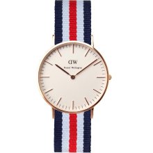 Daniel Wellington Womens Canterbury Classic Analog Stainless Watch - Red White and Blue Nylon Strap - White Dial - 0502DW