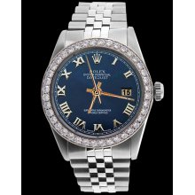 Date just rolex gents watch blue roman dial SS jubilee bracelet diamond bezel