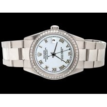 Datejust white roman dial rolex watch diamond bezel SSl oyster bracelet