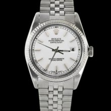 Datejust white stick dial gents watch fluted bezel rolex SS jubilee bracelet