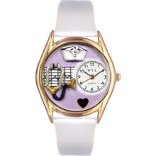 David Shaw Silverware Na Ltd C0610032 Whimsical Watches Nurse Purple White Leather And Goldtone Watch