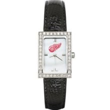 DETROIT RED WINGS LADIES ALLURE WATCH BLACK LEATHER STRAP