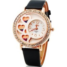 Dfa Round Dial Analog Watch with Crystals & Beads Decoration (Black)