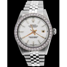 Diamond bezel date just watch gents white stick dial SS jubilee bracelet rolex