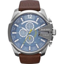 DIESEL 'Mega Chief' Leather Strap Watch, 51mm Chocolate/ Silver