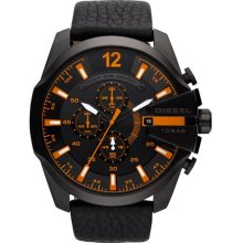 DIESEL 'Mega Chief' Leather Strap Watch, 51mm Black