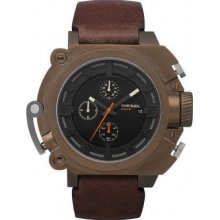 Diesel Men Dz4245 Chrono Brown Leather Band Black Dial Watch