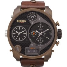 Diesel Oversize SBA 4 Time Brown Leather Chronograph Mens Watch DZ7246