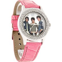 Disney Jonas Brothers Ladies Crystal Ice Pink Leather Band Watch JNB032