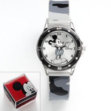 Disney Mickey Mouse Silver Tone Camouflage Watch - Women