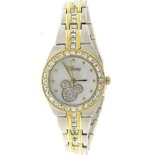 Disney Mickey Mouse Watch Round M-o-p Dial Two-tone Rhinestone Bracelet Mk2042