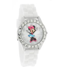 Disney Minnie Mouse Ladies XL White Dial Crystal Bezel Quartz Watch MINAQ221