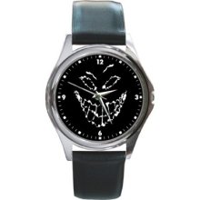 Disturbed Logo Leather Round Metal Watch