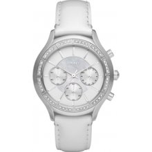 DKNY Chronograph White Dial Leather Ladies Watch NY8253