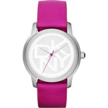 DKNY DKNY Silver Tone Fuchsia Leather Logo Watch