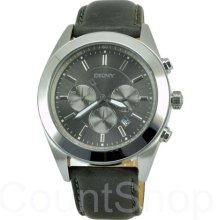 Dkny Ny1510 Gray Leather Band Chronograph Date Men's Watch In Original Box