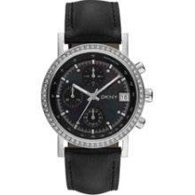 Dkny Ny8365 Black Pearl Dial Chronograph Ladies Black Leather Watch