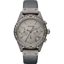 Dkny Ny8653 Stainless Steel Chronograph Grey Leather Glitz Woman's Watch
