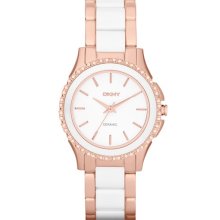 DKNY Round Two Tone Ceramic Bracelet Watch, 32mm Rose Gold/ White