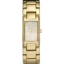 DKNY Womens Crystal Rectangle MOP Analog Stainless Watch - Gold Bracelet - Pearl Dial - NY8224