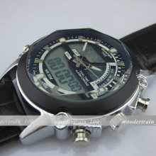Dual Chronograph Analogue Digital Hours Date Men Lcd El Watch Wha90