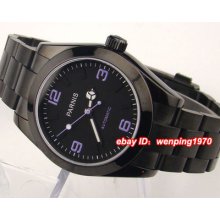 E973,parnis 40mm Pvd Black Dial Sapphire Glass Automatic Mens Watch