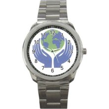 Earth Day World Hands Men's Watch Sports Metal Stainless Steel 14431