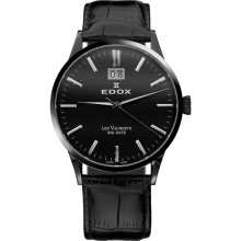 Edox Les Vauberts Big Date Black Pvd Black Dial Mens Watch