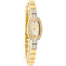 Elgin Quartz Ladies Mop Dial Gold Tone Crystal Bracelet Dress Watch EG366