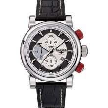 Elysee Mens Competition Chronograph Stainless Watch - Black Leather Strap - White Dial - E38001