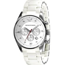 Emporio Armani Gents Chronograph Sport Watch, Round Case Stainless Steel Bracelet With White Silicone Covering.